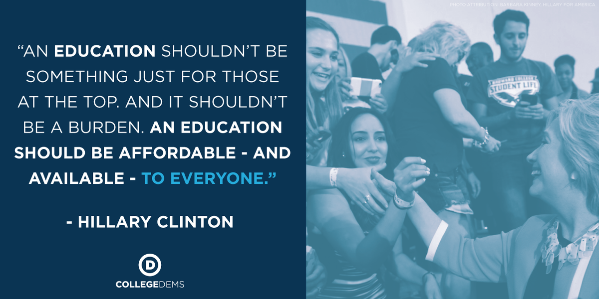 CollegeDems's tweet photo. Every young American has a right to affordable higher education. #DemDebate #WeAreDemocrats http://t.co/YetrK09P4H