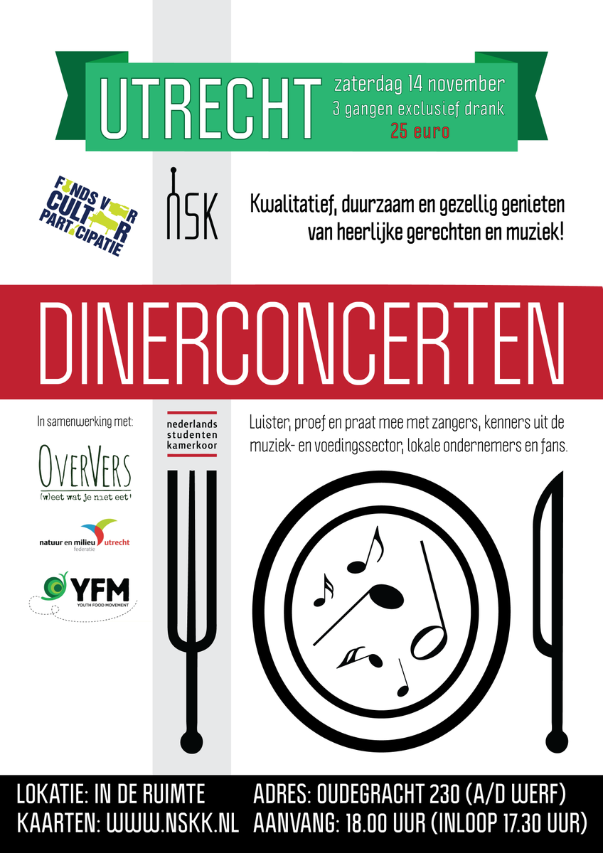 14 november;een OverVers dinerconcert ism het #NSK en de #YFM!Dat wordt een avond lekker eten, muziek en verdieping!