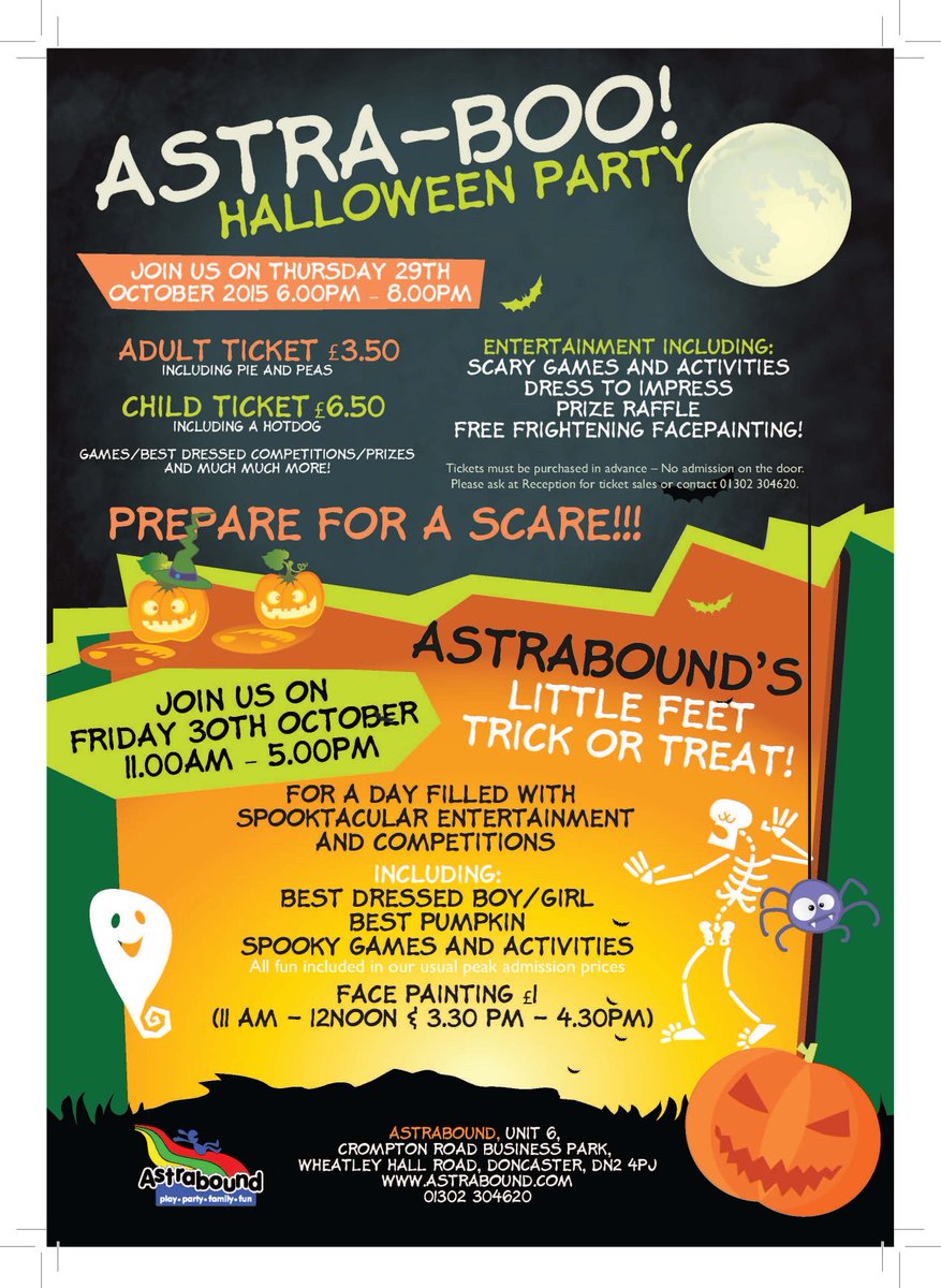 DON'T MISS our #halloween party! Thurs 29 Oct 6.00-8.00 pm. Child £6.50, Adult £3.50. To book contact 01302 304620