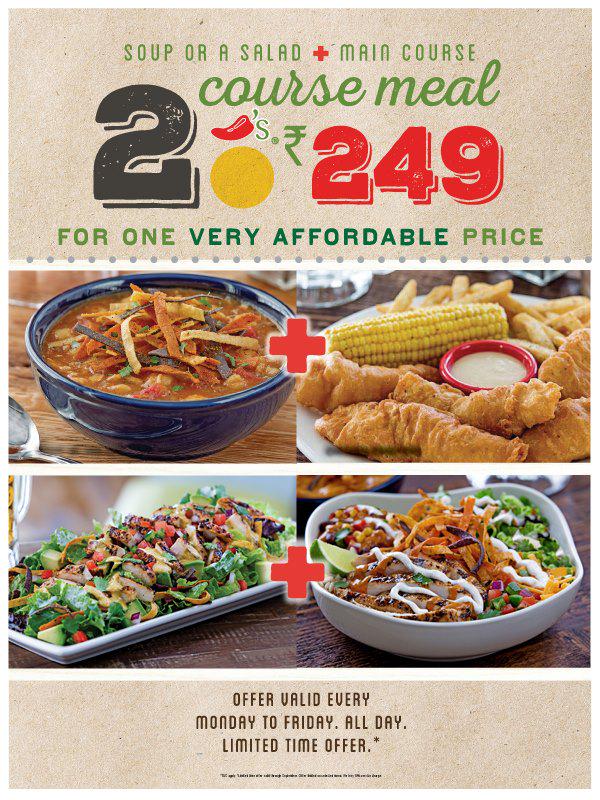 chili s ne india on twitter enjoy a 2 course meal rs249 all