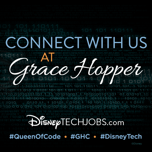 DisneyCareers's tweet image. Today is the day! Disney is at the #GraceHopper Conf. #GHC15. Meet us at Booth # 713 10/14-10/16 #QueenOfCode