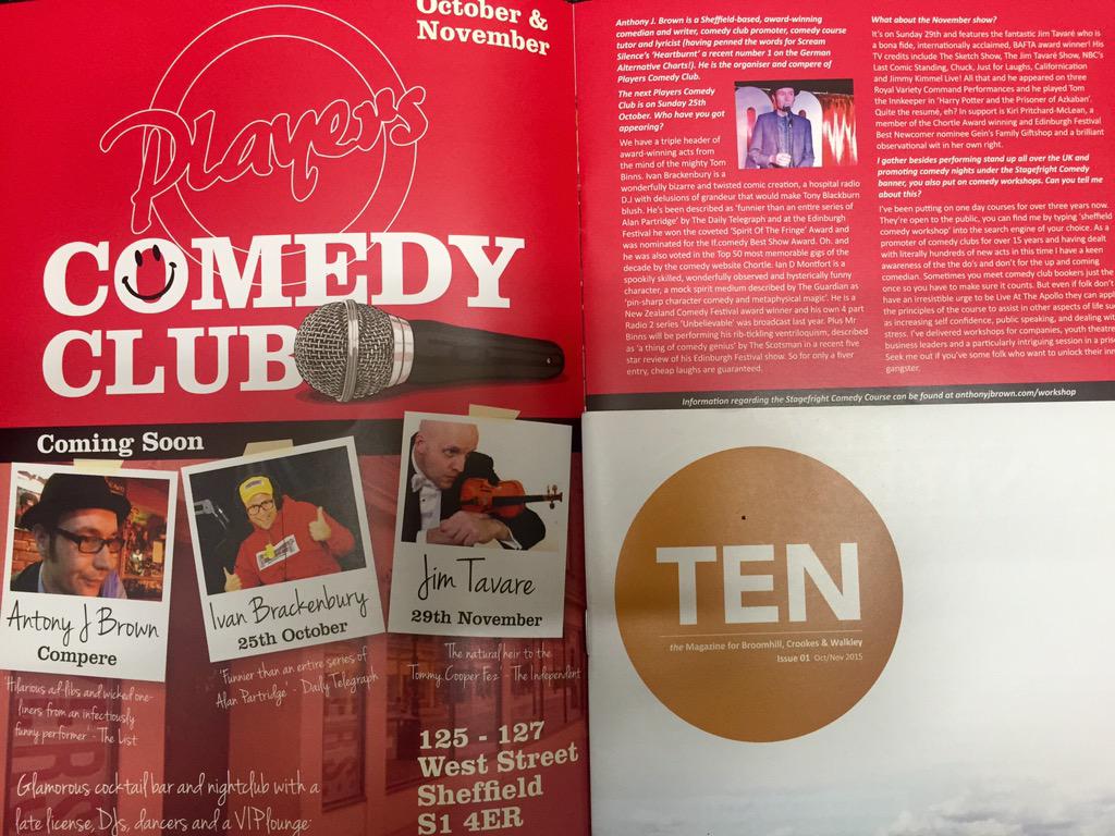 sheffplayers's tweet photo. Catch Us In TEN Magazine
This October & November
Comedy Night Listings
Drinks Deals & More !
#Sheffield #TENMag http://t.co/iENUSsy63m