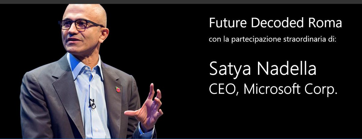 a #futuredecoded il 12/11 a Roma ci sarà anche @SatyaNadella http://futuredecoded.it @CommunityDaysIT