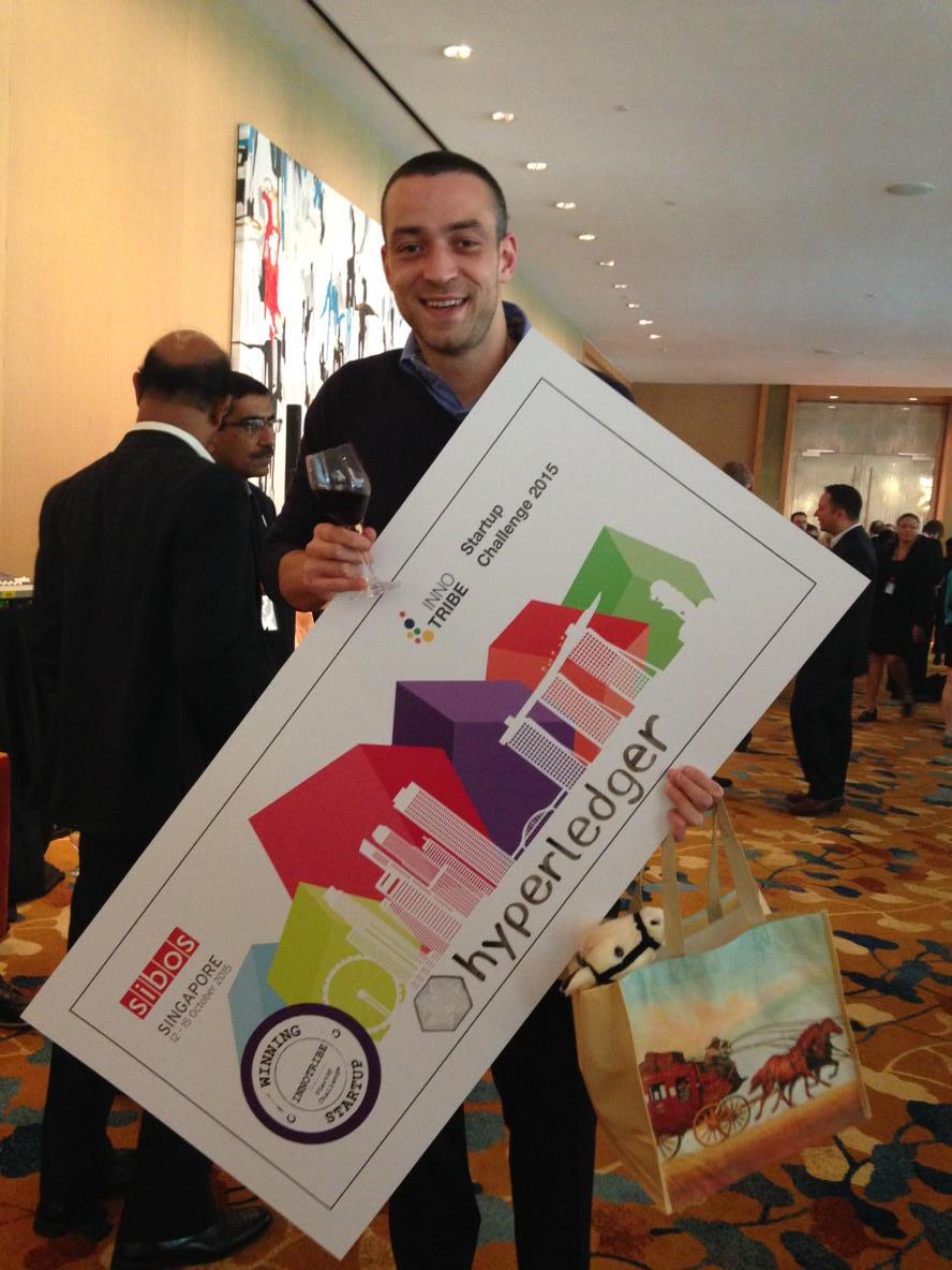 IoanaGuiman's tweet photo. And now he's THE star. Congrats again, Dan @danoprey @hyperledger #iscfinale #innotribe #sibos http://t.co/EMUYP00cMb