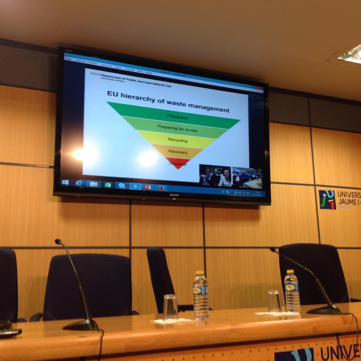 #EULaw hierarchy in #WasteFrameworkDirective, pres. by Eleonore Maitre, PhD student @JUSiOslo, via Skype @Sogres_UJI