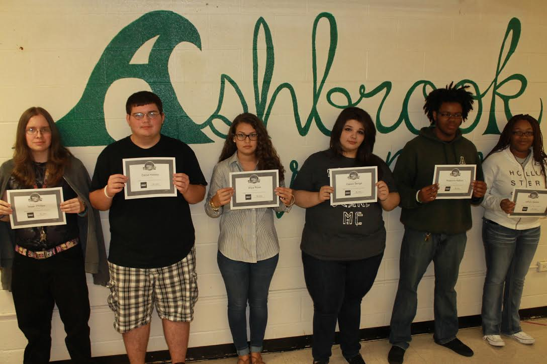 Ashbrook students in Mr. Hoyle's business class holding their BB&amp;T Financial Foundations Certificates!