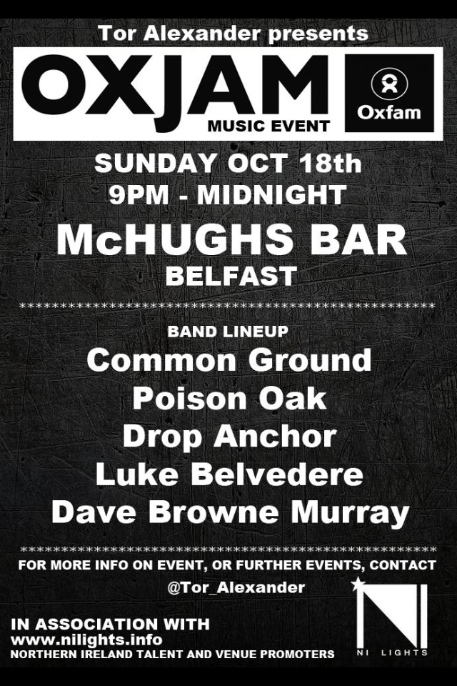 McHughsbar1711's tweet image. We're looking forward to this @Tor_Alexander &amp;amp; @NILights fundraiser for #Oxfam on Sun Night. #LIveMusic #LocalMusic