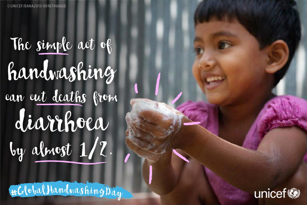 RT <a href="/UNICEFmena/">UNICEF MENA - يونيسف الشرق الأوسط وشمال إفريقيا</a>: The simple act of handwashing can cut diarrhoea deaths by almost ½ #GlobalHandwashingDay