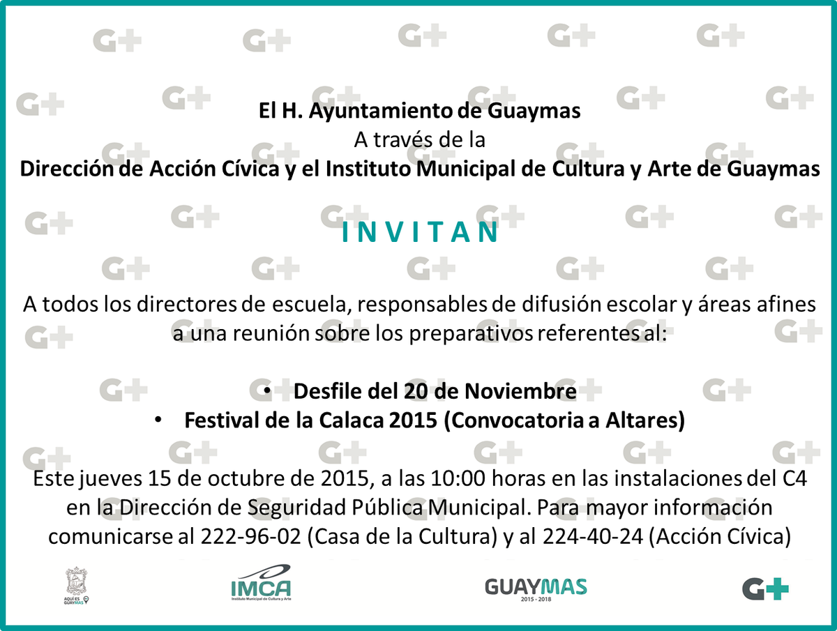 IMCAGuaymas1's tweet photo. Aviso a todos los directores de escuelas, responsables de difusión, de actividades cívicas, artísticas y culturales. http://t.co/itsC8EUT7Z