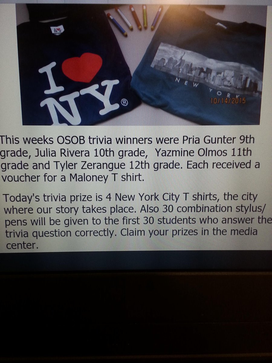 Our first trivia winners! !  Next trivia is 10/15... happy reading!   <a href="/MeridenOSOB/">MeridenOSOB</a>