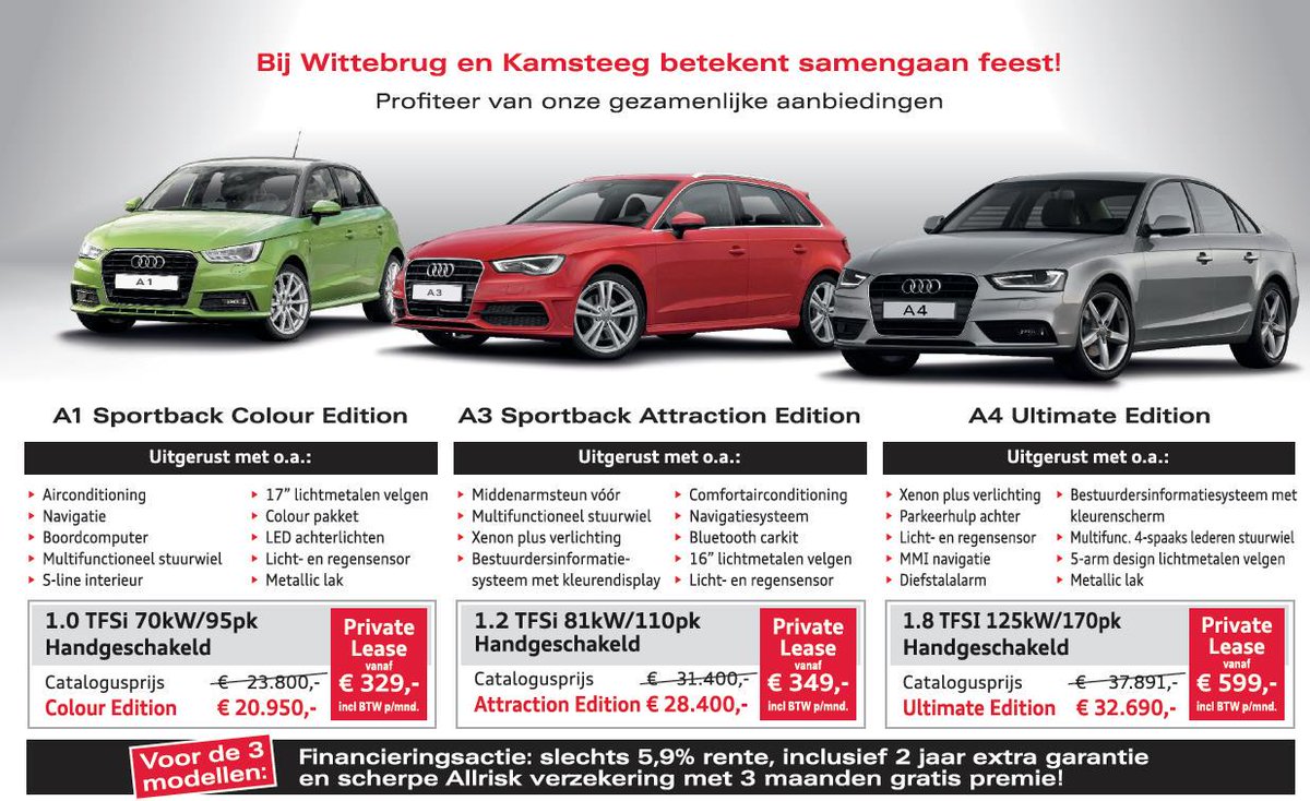 Heeft u deze spetterende #Audi aanbieding al gezien? Vraag uw proefrit aan via bit.ly/1NSjUXd #A1 #A3 #A4