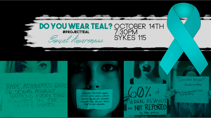 WCU_CWGE's tweet photo. #ProjectTeal is happening tonight in Sykes 115 at 7:30pm! #wcupa #wcuevent #sexualawareness http://t.co/6q8uvnogDL