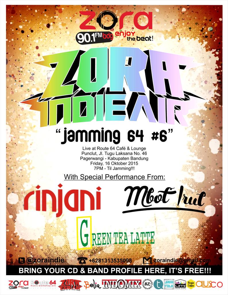 indieairmedia's tweet photo. #ZoraIndieAirJamming64#6 @zoraradio live @route64bandung w/ @RinjaniRock_INA @mbotirull_music #greentealatte..free! http://t.co/v1reE2znKf