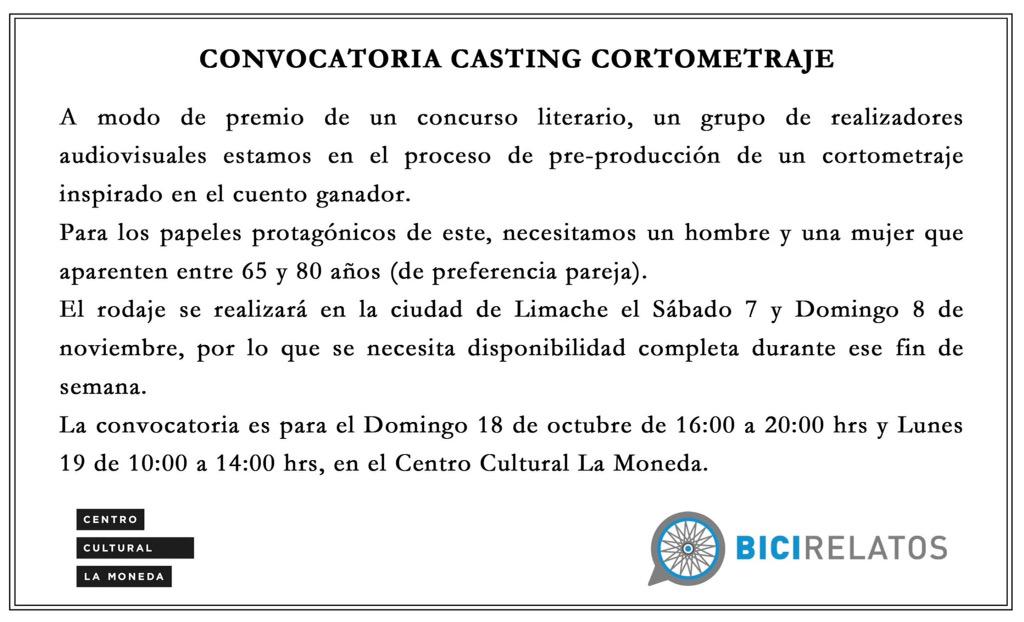 bicirelatos's tweet photo. Casting cortometraje bicirelatos, para este dgo y lunes, difundir porfa!!! @play_fm @Bici_paseos @ciclorecreovia http://t.co/GQWZ031ngH