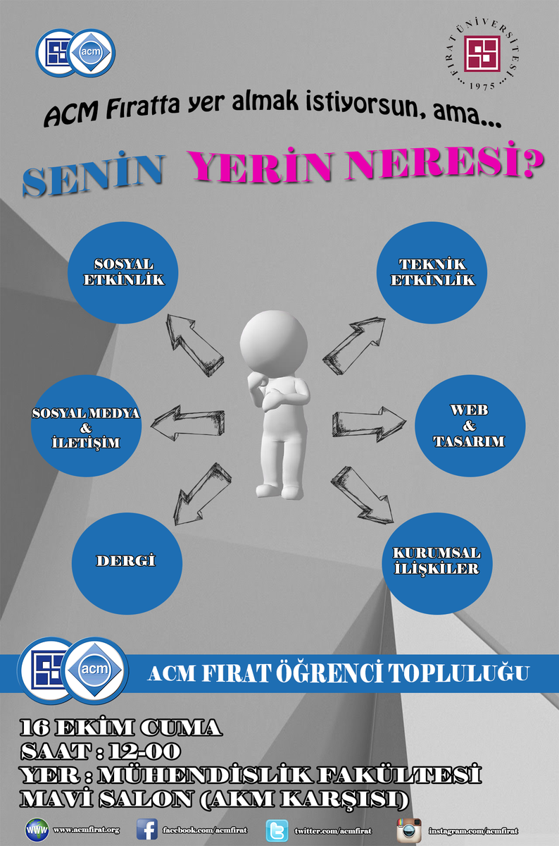 15/16 dönemi ACM Fırat Öğrenci Topluluğu olarak dönemin açılışını yapacağımız tanışma toplantısına herkesi bekliyoruz