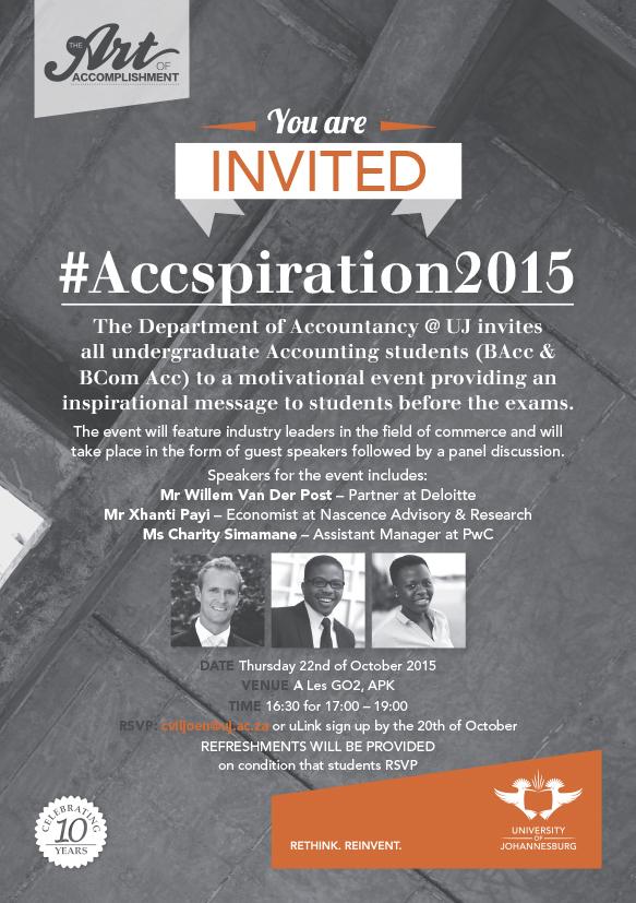 UJAccountancy's tweet photo. #Accspiration2015 http://t.co/X6Kcgyk4bo