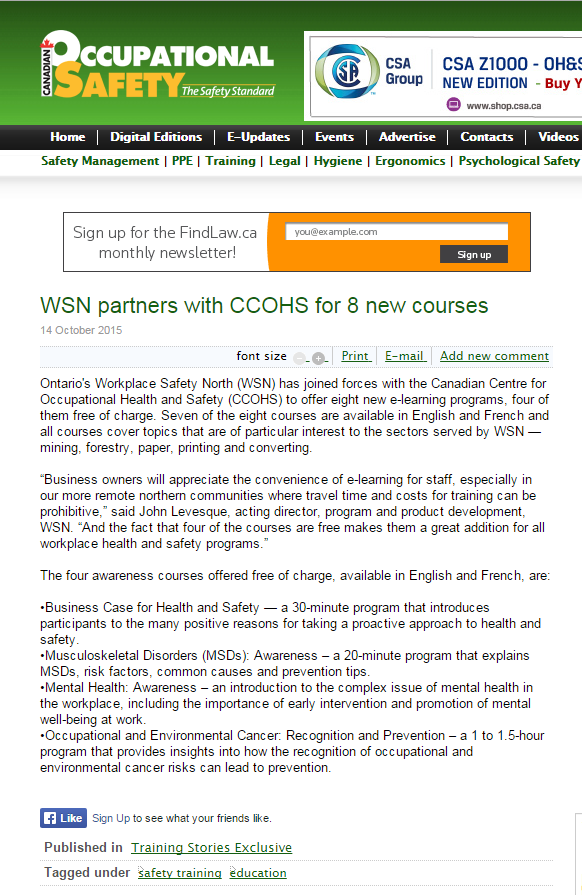 IN #healthandsafety news: "WSN partners with <a href="/CCOHS/">CCOHS</a> for 8 new courses" -- <a href="/COSmagazine/">Canadian Occupational Safety</a> bit.ly/1NH2KNF