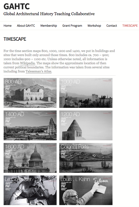 Global Architectural History Teaching Collaborative <a href="/MIT/">Massachusetts Institute of Technology (MIT)</a> has a new <a href="/timescaping/">TIMESCAPE</a> page gahtc.org/timescape/ #History