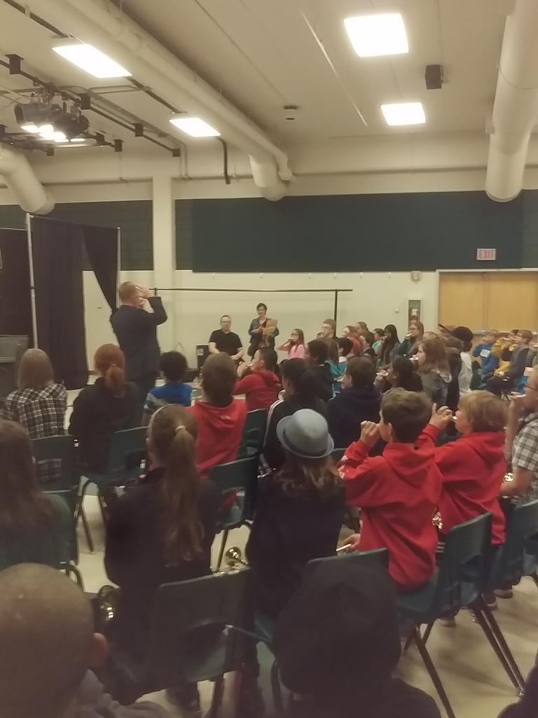 MrNeher's tweet photo. Miles Newman teaching a mass of young trumpet players at @UofRegina including some wonderful @RCSD_No81 students! http://t.co/EDzTn6tdiI