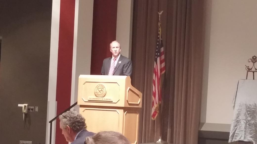 ALInsuranceCtr's tweet photo. .@UofAlabama President Stuart Bell talks at 2015 Alabama I-Day. @alabama_iday @culverhouse #IDay2015 http://t.co/qgjGhN2uSj