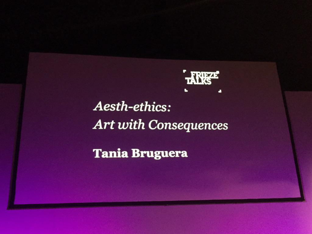 orlandozine's tweet photo. Tania Bruguera speaking to a packed room @FriezeLondon about art as political education and the power of activism http://t.co/3nRp38Vf4S