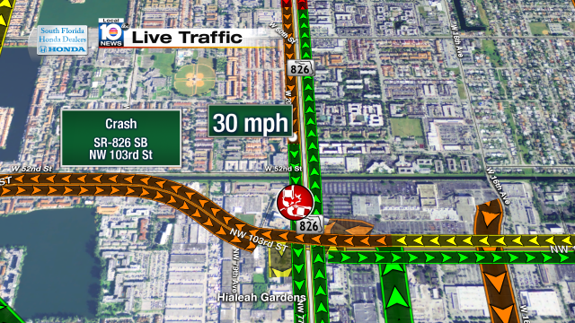 Crash on SR-826 SB as you're approaching NW 103rd St. Speeds at 30mph #traffic #miami @JeniseFernandez http://t.co/ucmN25y8Hx