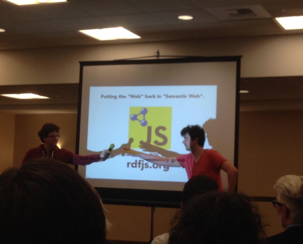 The <a href="/rdfjs/">RDF JS Standard</a> 'brothers' :) on stage #ISWC2015