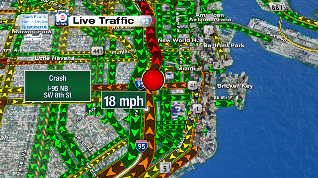 Crash on I-95 NB at SW 8th St. Speeds at 18mph #traffic #miami @JeniseFernandez http://t.co/0sMwIL0pcR