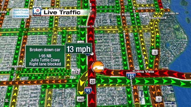Broken down car on I-95 NB at I-195. Right lane blocked. Speeds at 13mph #traffic #miami @JeniseFernandez http://t.co/sNlq1Kgs6o