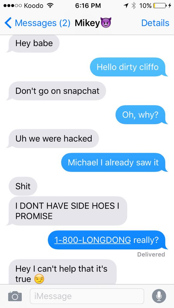 texting michael talking about "dirty cliffo". 