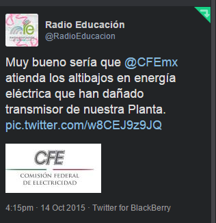 tenejapanboy's tweet photo. El pésimo servicio que vende @CFEmx provoca desperfecto en Transmisor de @RadioEducacion #SME http://t.co/aeVb6mB8IB