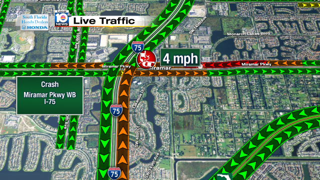Crash on Miramar Pkwy WB heading towards I-75. Speeds at 4mph #traffic #miramar @JeniseFernandez http://t.co/63G1DZWdoO
