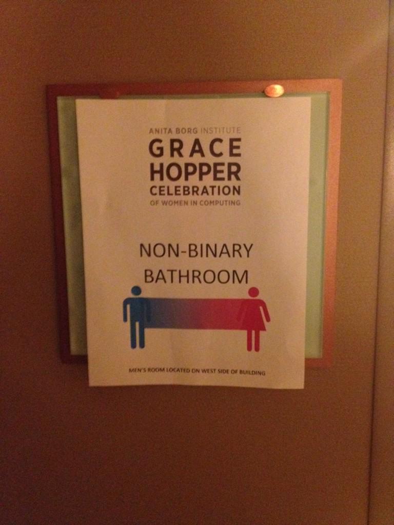 Yay #GHC15 for having non binary restrooms! Off to the Amazon sponsored mixer to celebrate #AmazonGHC15