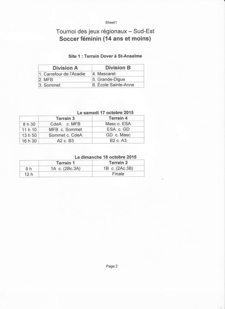 Voici les horaires de soccer et vélo montagne pour la fin de semaine.
Bon succès à tous les participants.