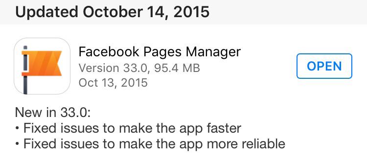 theDunagans's tweet image. Hey there @facebook the second bullet didn&apos;t make it to this update. #WontOpenIniOS9 😁 #PagesManager