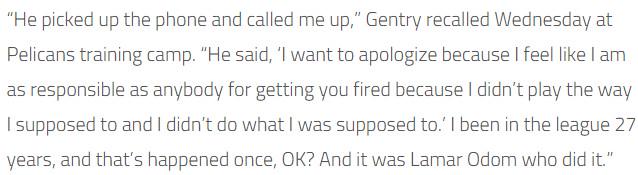 Testament to Lamar Odom's character from Coach Gentry via <a href="/SeanDeveney/">Sean Deveney</a>