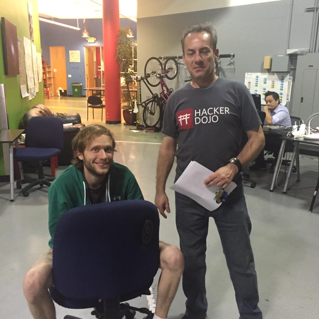 hackerdojo's tweet image. Late nights at #hackerdojo with @SimonZook of @SquiffyClean and Jack. #hackers