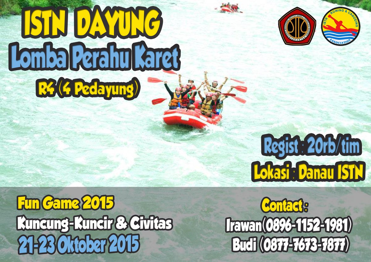 Salam Dayung
Ayo segera daftarkan tim kalian diFungameDayung 2015 @ISTN_basketball  <a href="/TeaterItem/">Teater Item ISTN</a> <a href="/gpa_aesthetica/">GPA Aesthetica ISTN</a>