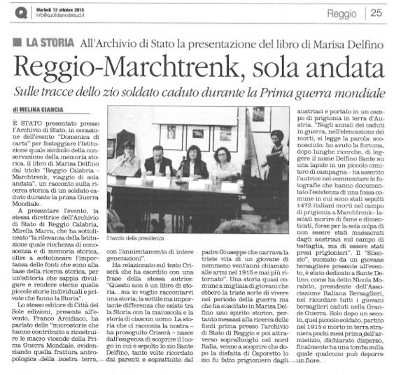 La presentazione di "Reggio Calabria-Marchtrenk, sola andata" di Marisa Delfino, Città del Sole edizioni