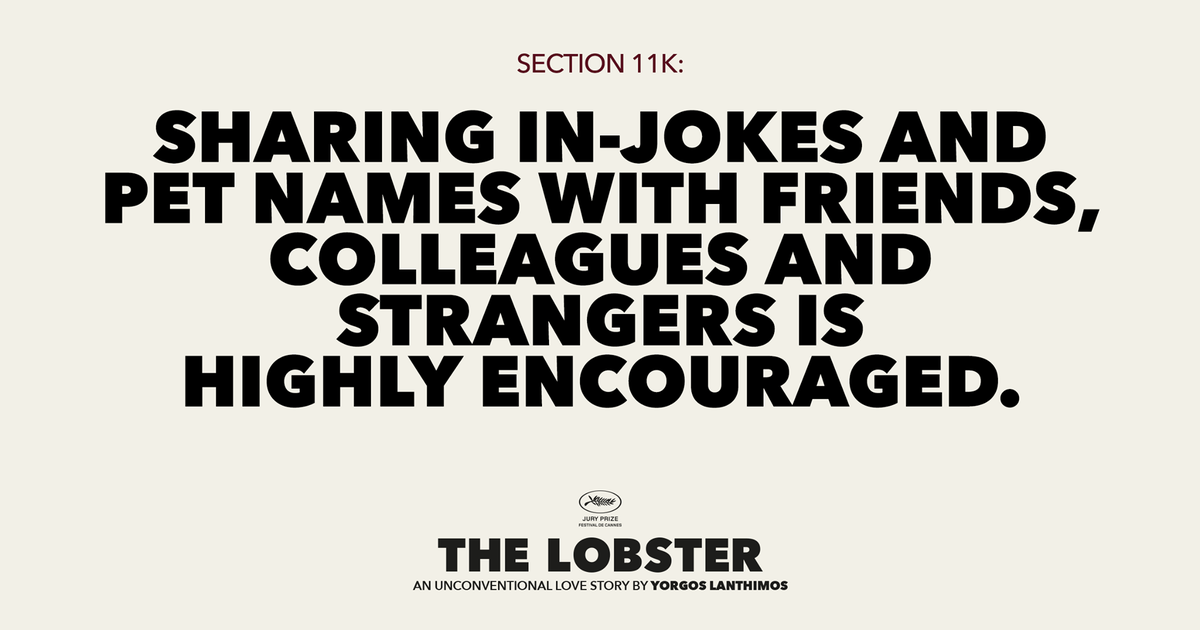 IFI_Dub's tweet photo. Some helpful dating tips in advance of seeing THE LOBSTER. http://t.co/lYICmbGICj http://t.co/njWvnHv7Pr