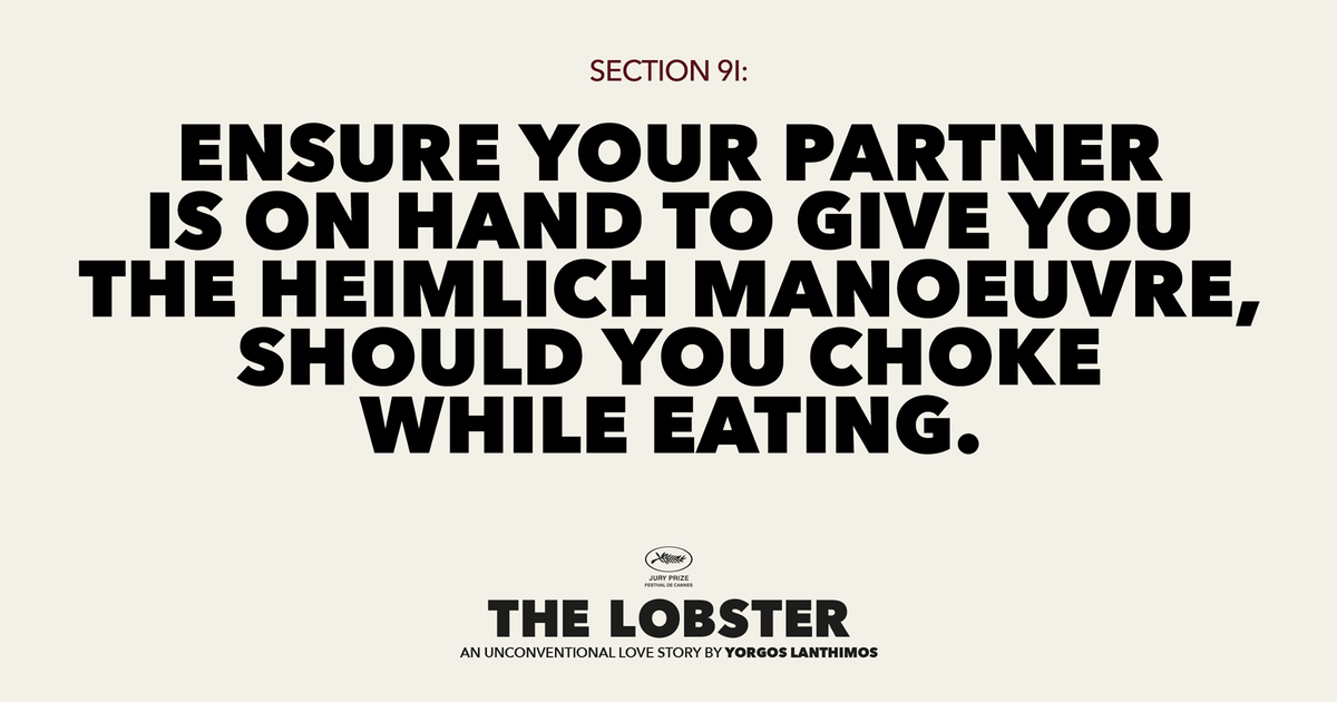 IFI_Dub's tweet photo. Some helpful dating tips in advance of seeing THE LOBSTER. http://t.co/lYICmbGICj http://t.co/njWvnHv7Pr
