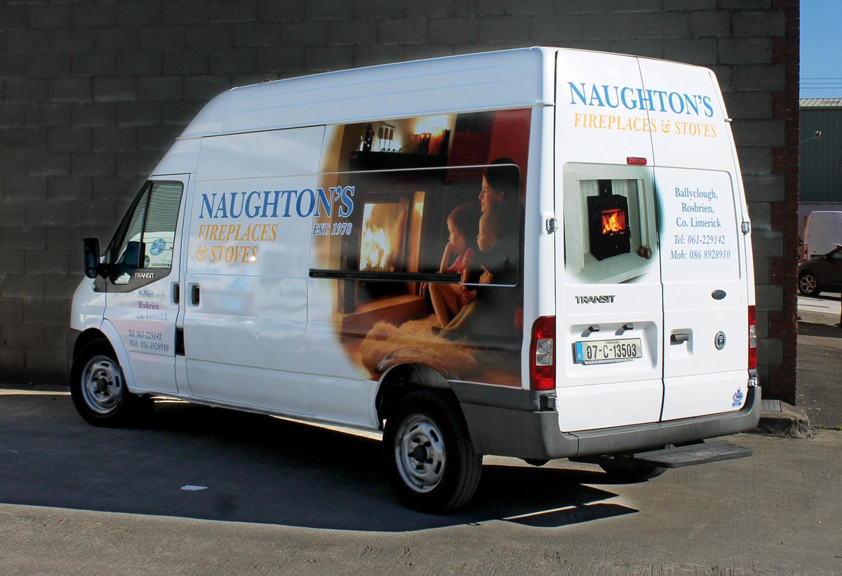 Just completed van graphics for Naughton's Fireplaces &amp; Stoves. A great marketing tool! #vehiclegraphics #marketing
