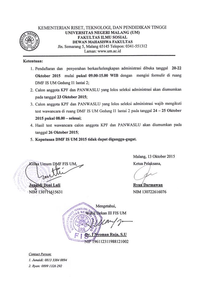 Oprec KPF dan Panwaslu FIS UM 2015.
<a href="/BEMFIS_UM/">BEM FIS UM</a> <a href="/HMPIPS_UM/">HMP IPS_UM</a> <a href="/hmjvivahistoria/">HMJ SEJARAH UM</a> <a href="/hmjhkn/">HMJ-HKn UM</a> <a href="/HMG_VOLCANO/">HMD GEOGRAFI UM</a>