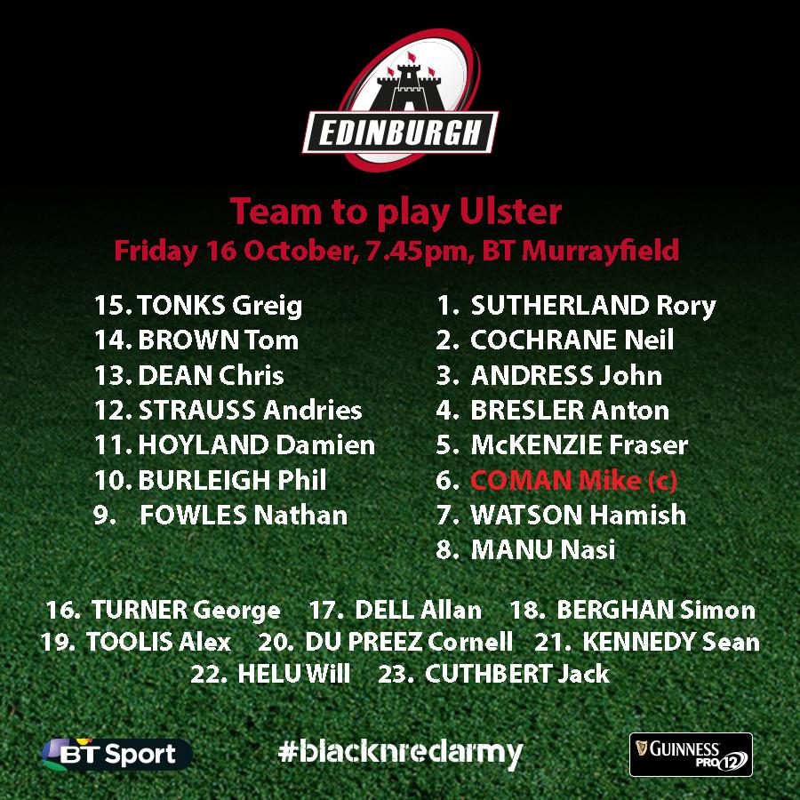 Pro 12:  Edinburgh Rugby vs Ulster Rugby Fri 16th Oct CRWmw1DWsAAyZIB