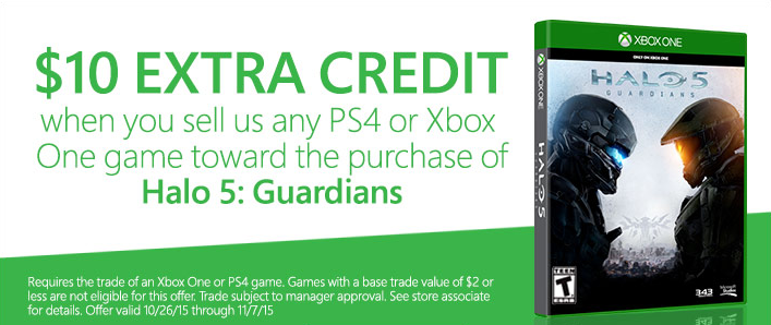 Gamestop Get 10 Extra Credit When You Trade A Ps4 Or Xbox One Game Towards Halo 5 Guardians Http T Co Wimwpc9fbz