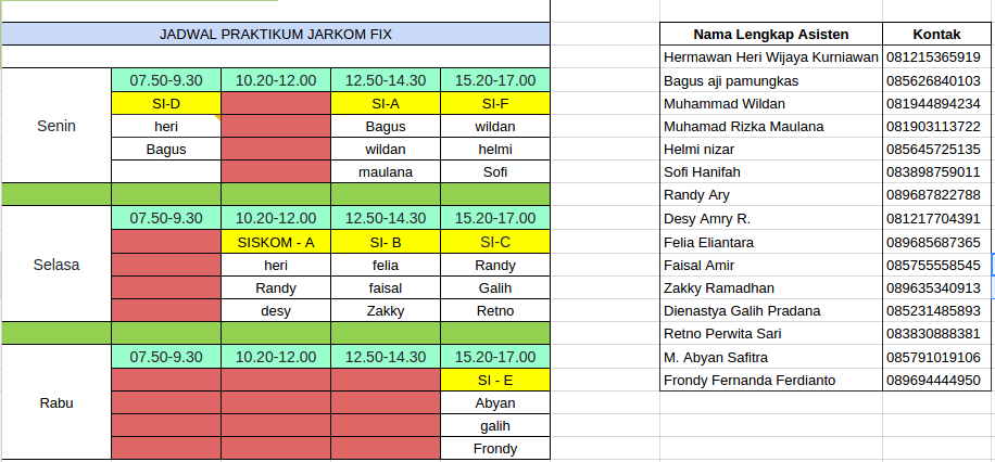 JarkomFILKOM's tweet photo. Berikut adalah jadwal praktikum fix dan nama-nama asistennya. http://t.co/4UcN3StJbV