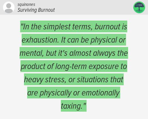 devhumanproject's tweet image. Our newest post comes from @ieatkillerbees, talking about burnout and how to survive it dev-human.io/~squinones/sur…