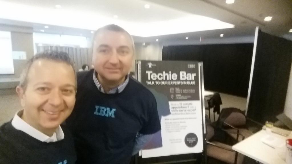 nuzio's tweet photo. @IBMer_CA The front desk at the Techie Bar is keeping things rolling. Drop in if you are at 3600. http://t.co/iuputV9LeR