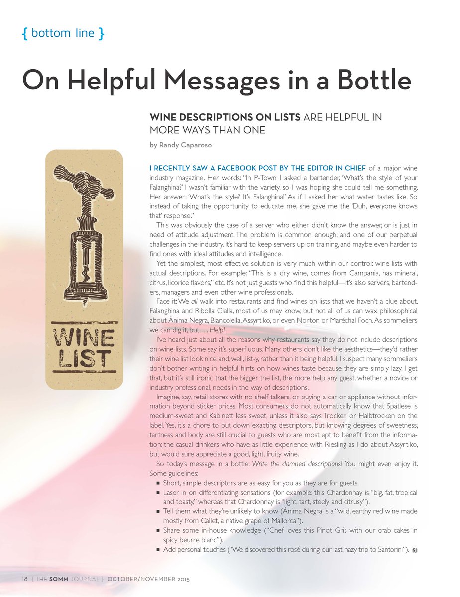 kt_canfield's tweet image. &quot;On Helpful Messages in a Bottle&quot; -- Nice read by @RCaparoso @Sommj #sommlife #winelists
