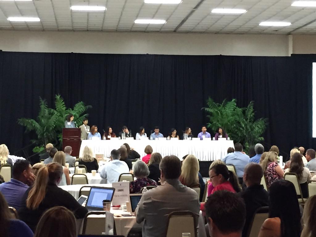 Students speaking to a packed house of educators about what they need, what helps them succeed #agtf15